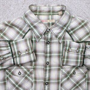 Ted Baker Shirt Men's 6/XL Green Plaid Flannel Snap Button‎ Long Sleeve Cotton